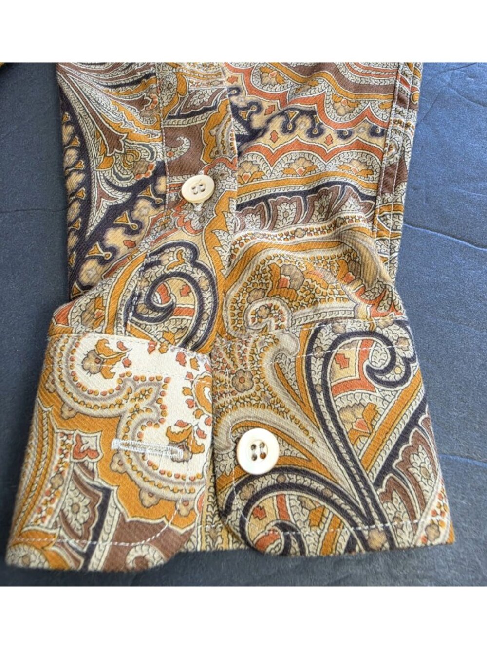 Ermenegildo Zegna Mens Large Paisley Shirt 100% Cotton Brown Gold Long - Picture 4 of 11